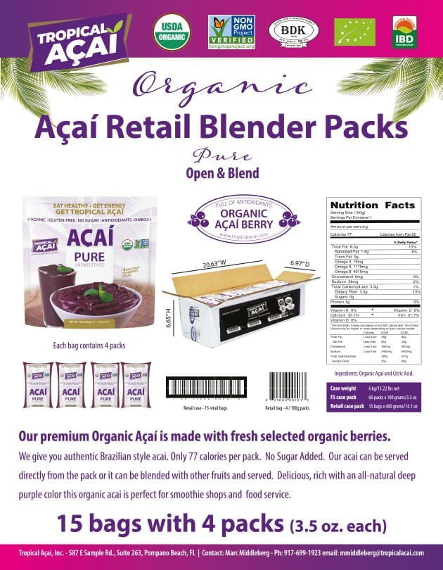 Organic Acai Pure Bag with four inside
